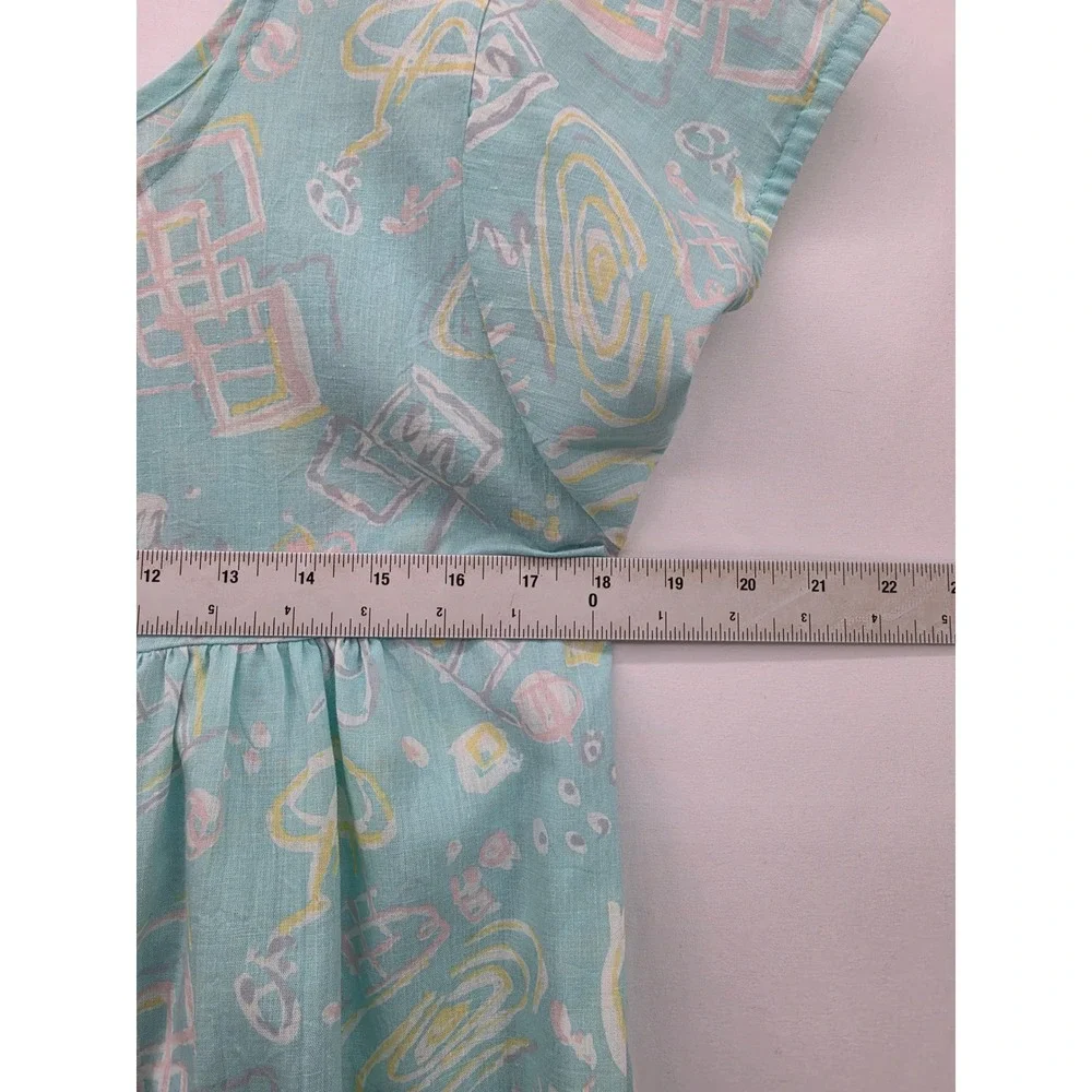Vintage Gilligan O'Malley Nightgown M Blue Pastel Abstract Cotton Blend USA Made